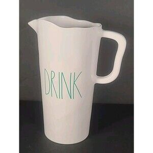 Rae Dunn Drink Pitcher Melamine White With Turquoise Writing Great Condition